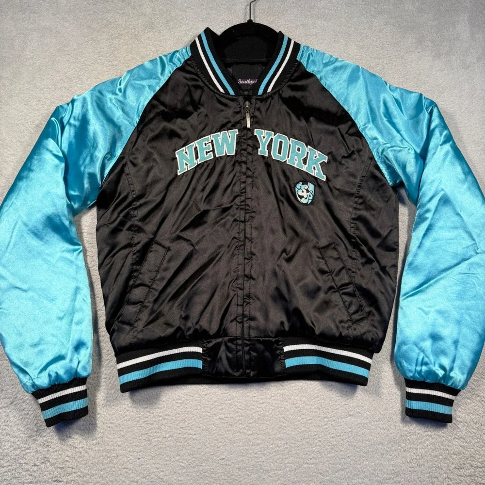 Vintage Y2K Southpole New York Satin Bomber Jacket Teal Black‎ Quilted Women's L